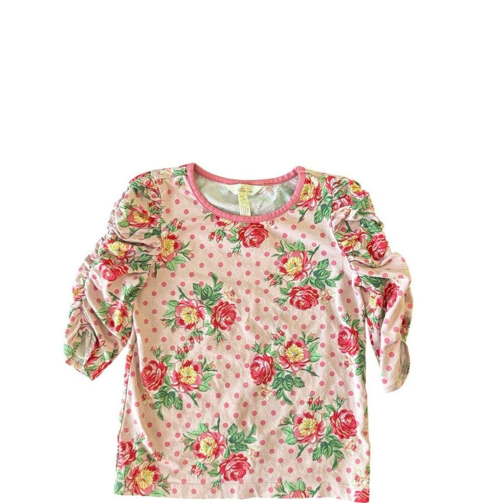 Matilda Jane Girls Pink Floral Polka Dot Puff Sleeve Knit Top Size 6 Cottagecore